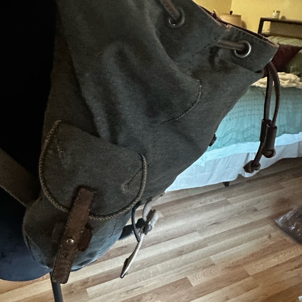Fossil Charcoal Canvas Backpack with Brown Accents - Picture 7 of 7